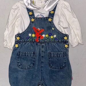 Denim Bubble Overalls Elmo Flower Garden